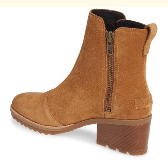 Sorel Leather Suede Camel Waterproof Block Heeled Bootie New In The Box - Picture 4 of 7